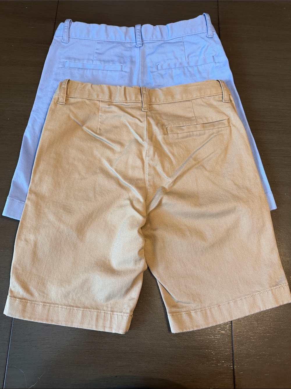 Crewcuts Two-Pack Flat Front Shorts in Light Blue and khaki